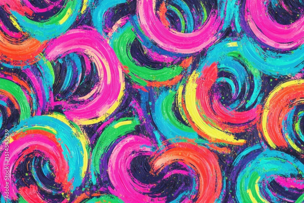 Poster Vibrant chromatic swirls create a neon cyberpunk aesthetic with dynamic colors and patterns, Chromatic cyberpunk paint swirls Neon foil Psychic wave patterns Seamless CGI art background