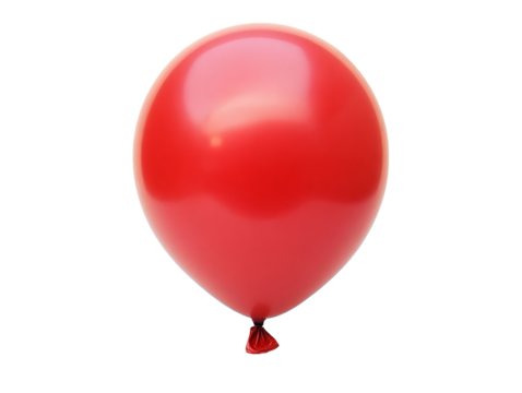 Bright red balloon floating gracefully against a transparent or white background perfect for celebrations, parties, and festive decorations at any event during the day or night.