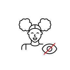 Vector icon of young woman with crossed-out eye, symbolizing hidden identity, private profile, or invisible status. Ideal for social apps, privacy settings, user interfaces