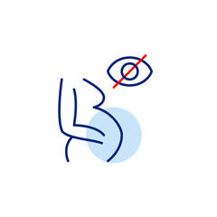 Vector icon of pregnant woman with crossed-out eye, symbolizing private pregnancy, hidden maternity status, or confidential health information. Ideal for healthcare apps, maternity platforms, and priv