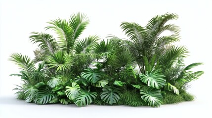 Lush greenery featuring various tropical plant isolated on transparent or white background.