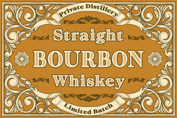 Bourbon Whiskey - ornate vintage decorative label