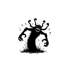Eerie Silhouette: A Spooky Monster Illustration with a Grinning Face and Tentacles