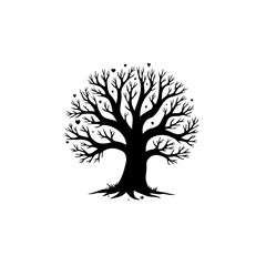 Elegant black tree silhouette with hearts depicting love and nature's embrace