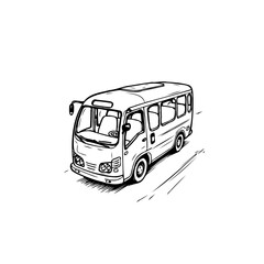 Monochrome bus illustration on white background creating a minimalist graphic