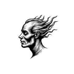 Monochrome portrait of a person with stylized hair, artistic and unique design