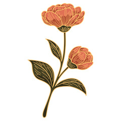 Vintage Hand-Drawn Floral Illustration – Botanical Line Art of Blooming Flowers and Leaves