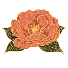 Vintage Hand-Drawn Floral Illustration &ndash; Botanical Line Art of Blooming Flowers and Leaves