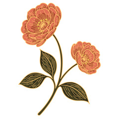 Vintage Hand-Drawn Floral Illustration &ndash; Botanical Line Art of Blooming Flowers and Leaves