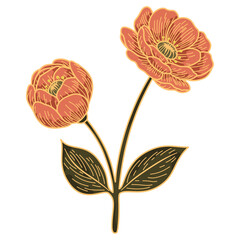 Vintage Hand-Drawn Floral Illustration &ndash; Botanical Line Art of Blooming Flowers and Leaves