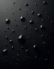 Abstract Rain Background, High-resolution close-up of water droplets on a sleek, dark surface. The abstract texture & reflective highlights create a moody, luxurious atmosphere, ideal for background

