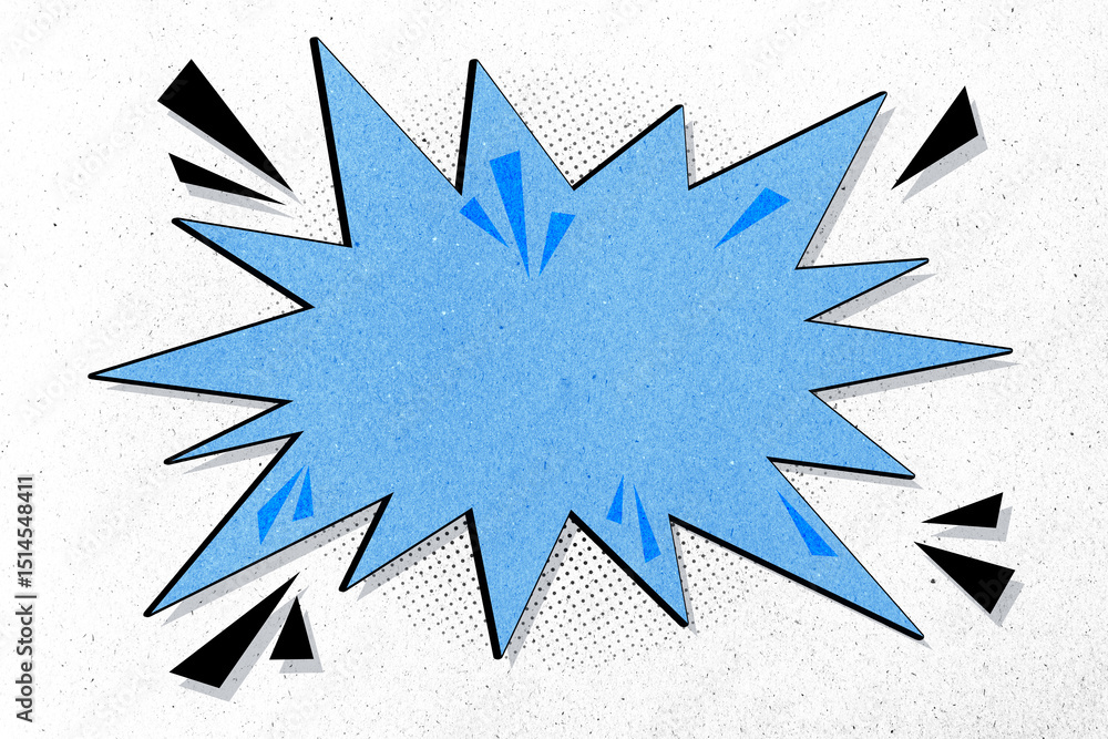 Aufkleber blank comic speech bubble with blue starburst shape on textured light background for modern message 