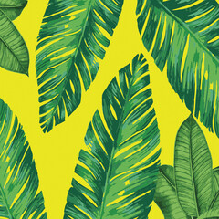 tropical banana green leaves seamless pattern