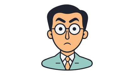 angry teacher vector illustration, simple vector illustration of  a person with glasses and angry or interested expression