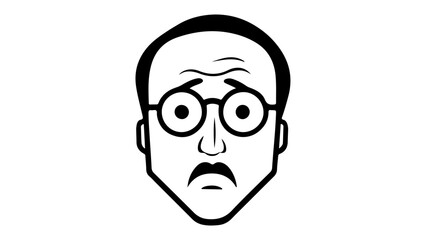 sad man face with glasses illustration vector, very simple sad person face shape vector illustration