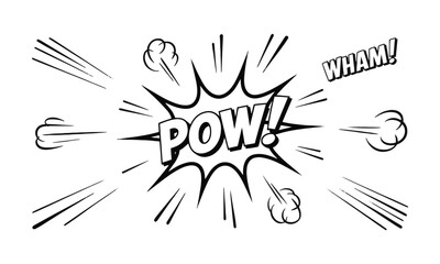 cartoon expression elements, variety of black dynamic lines, accent marks, motion streaks, impact bursts, swirl lines, spark symbols, easily editable.