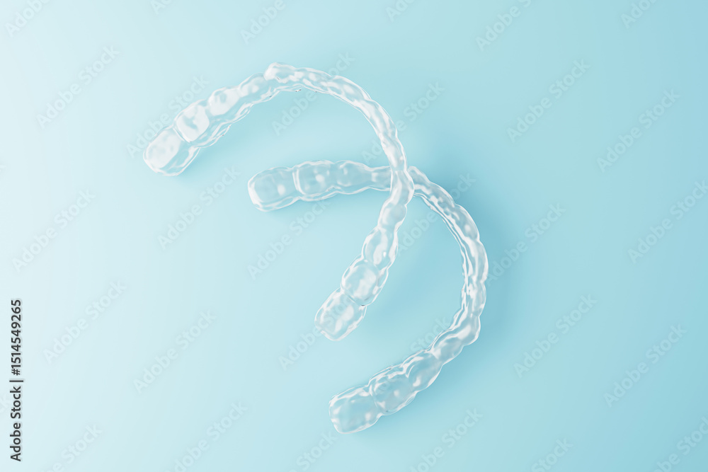 Poster transparent dental aligners on blue gradient background showcasing modern orthodontic treatment conc