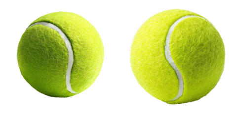 Two bright yellow tennis balls with a fuzzy texture and a white curved seam