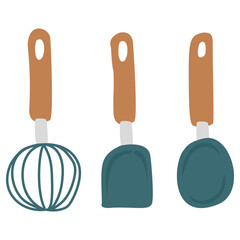 Set of hand-drawn kitchen tools. Cute cooking and baking elements. Hand-drawn vector illustration