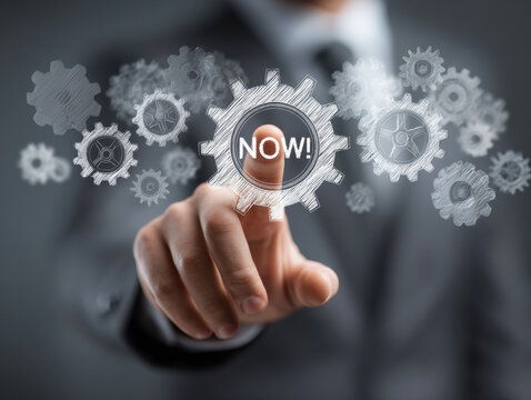 Touching gears to signify action in a business setting