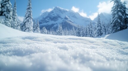 Obraz premium Snowy mountain landscape, close-up on fresh snow