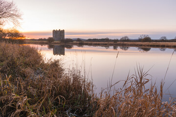 Treave Castle at dusk in Autumn, near Castle Douglas, Dumfries & Galloway, Scotland