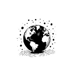 Monochrome earth illustration showing north america with hand drawn artistic style