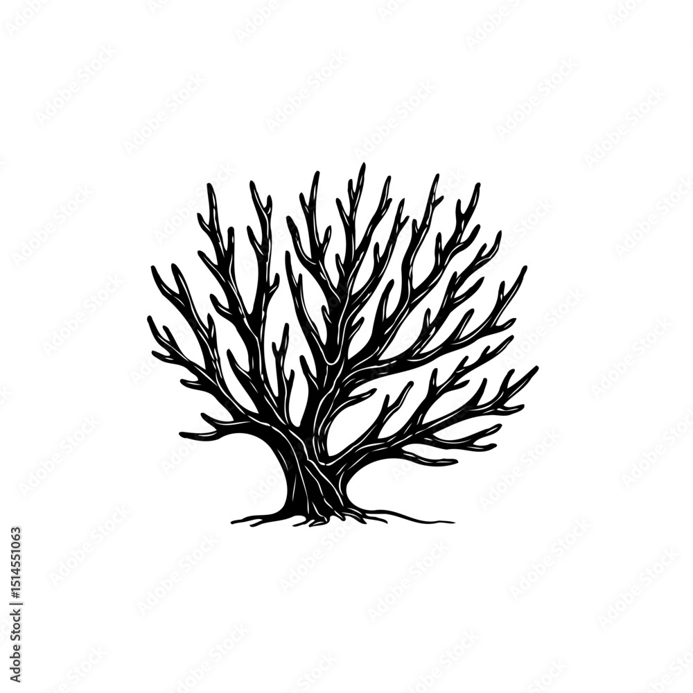 Aufkleber silhouette of a tree with bare branches against a white background simple design
