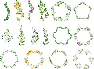 Fototapeta premium set of leaf border and floral wreath vector illustration