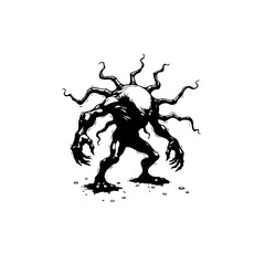 Monstrous silhouette: A stylized depiction of a creepy creature with multiple limbs