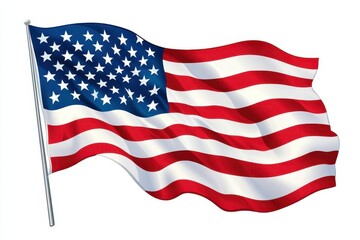 Fototapeta premium USA flag waving proudly in the wind against a clear sky on a sunny day, USA flag waving in the wind