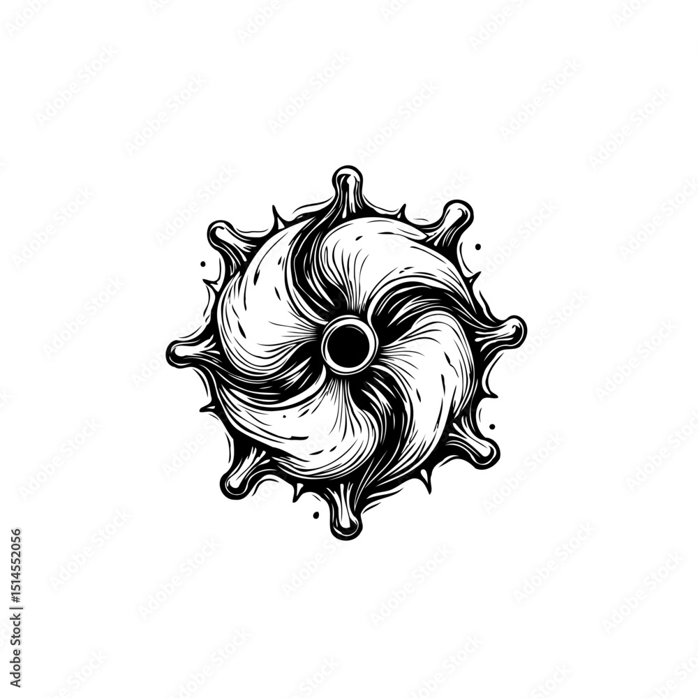Poster intricate circular design with swirling elements and unique textured appearance