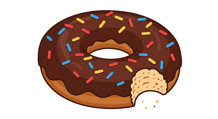 Bitten chocolate donut with colorful sprinkles