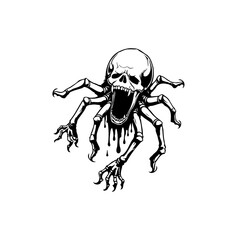 Creepy skull spider hybrid illustration for halloween or gothic themed designs