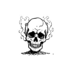 Creepy Skull Illustration Surrounded by Smoke, Perfect for Halloween Designs