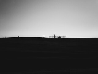 Black and white landscape with clear sky