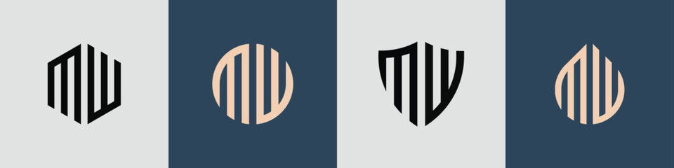 Creative simple Initial Letters MW Logo Designs Bundle.