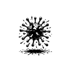 Stylized black virus illustration symbolizing pandemic impact and health concerns