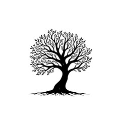 Monochrome majestic tree vector illustration isolated on a clean white background