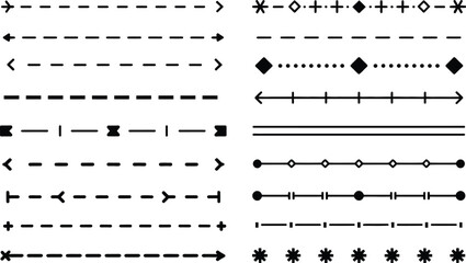 Decorative line dividers with dashes arrows and geometric elements illustration