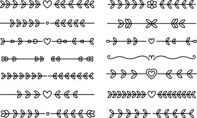 Floral dividers and borders with leaves hearts and decorative elements for design