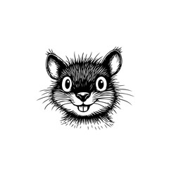 Whimsical black and white illustration of a cute, cartoonish rat head with expressive eyes