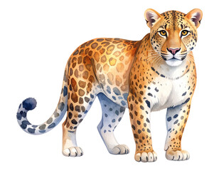 Cartoon watercolor leopard Illustration. Animal clipart illustration.