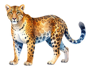 Cartoon watercolor leopard Illustration. Animal clipart illustration.