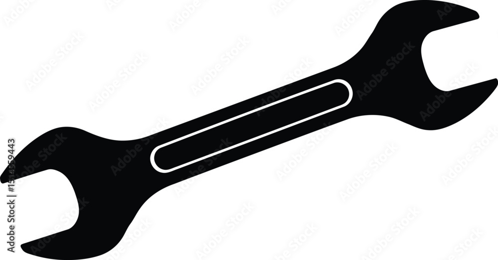 Poster solid black spanner wrench icon, simple minimalist tool symbol on transparent background ai generati