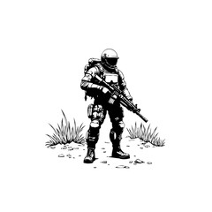Futuristic soldier with advanced armor and weapon ready for combat illustration
