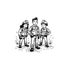 Cartoon illustration showcasing unity and preparedness with young individuals in workwear