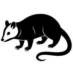 Fototapeta premium Black and White Stylized Raccoon or Opossum Mammal Silhouette Icon