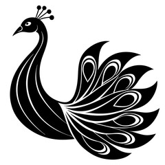 Fototapeta premium Stylized Black and White Peacock Silhouette with Decorative Tail Feathers