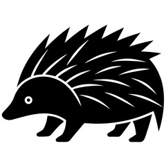 Black and White Stylized Hedgehog Silhouette - Cute Spiny Mammal Icon